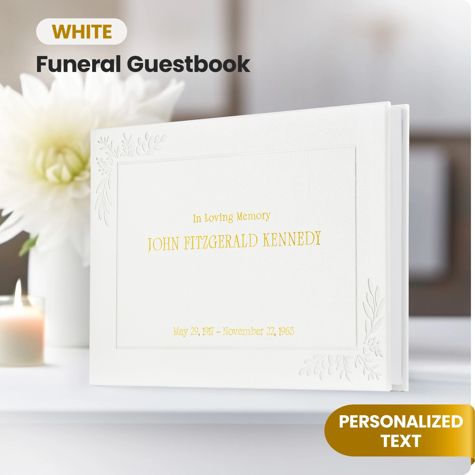 Personalized Funeral Guest Book - White